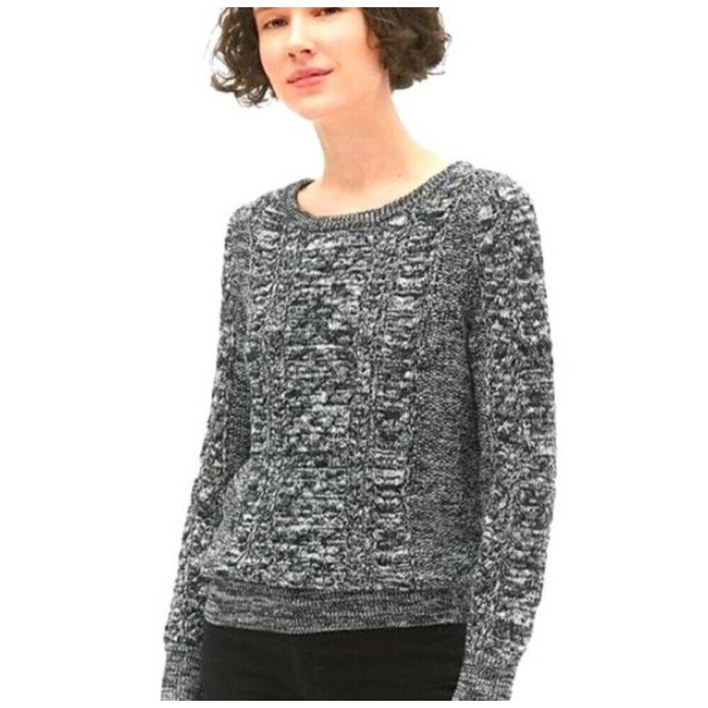 Gap Black Heathered Cable Knit Sweater Size M Academia Classic Cotton